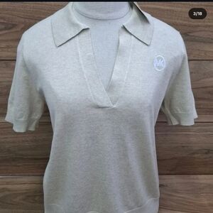 Michael Kors Women's Small Cream V Neck Polo Short Sleeve Top Blouse Polo New Mk